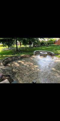 Nicolock Patio, Seating Walls, Firepit, and Lighting