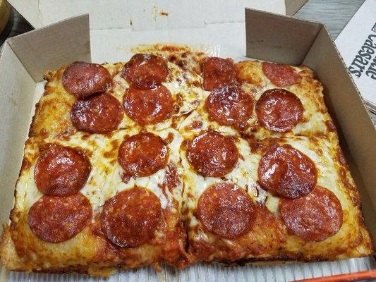 Cheesy pepperoni pan pizza