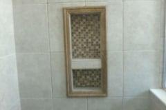 Bathroom - tile shower with tile inlay