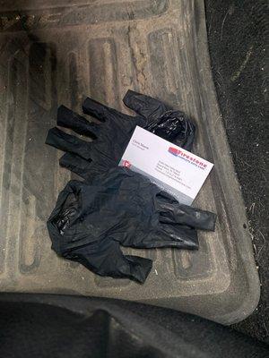 Dirty technician gloves from Firestone automotive on 2300 Palm Valley blvd in round rock Texas