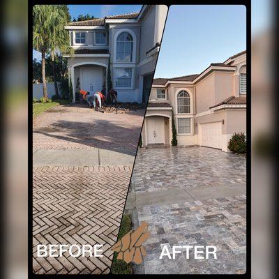 Driveway travertine installation