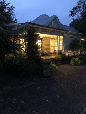 Angle view of front entrance to Leaning Tree