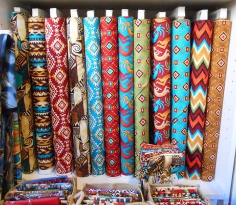 Some of the many southwest fabrics on our shelves.