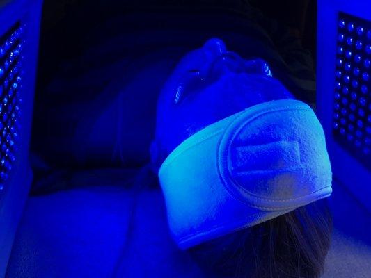 LED Blue light therapy for acne prone skin.