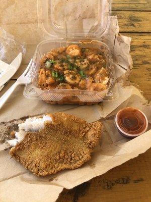 Shrimp etouffee & Fried Catfish (couldn't wait and had to take a bite)