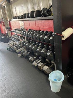 Dumbbells up to 100lbs in our exercise room