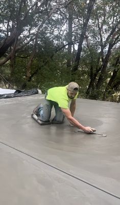 Bryce doing what he does best, finishing concrete!