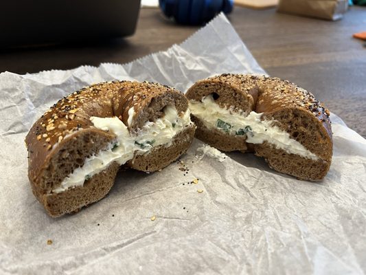 Wheat everything with scallion cream cheese