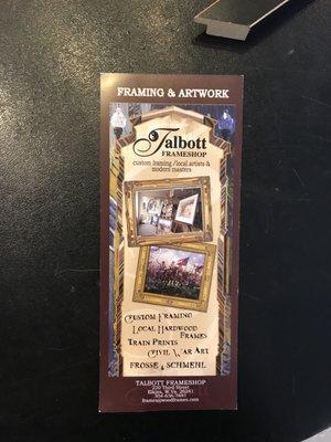 Brochure of Talbott Frameshop