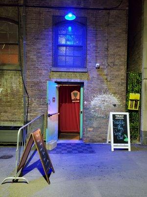 The entrance to the underground oasis known as The Franklin Alley Social Club.