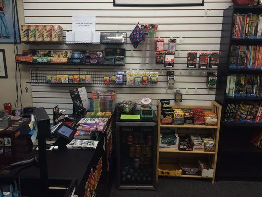 We sell snacks, drinks, gaming supplies, and, of course, Magic: the Gathering boosters!