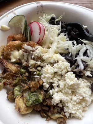 Brussel sprout and shrimp rice bowl (they combined two menu items for me!)