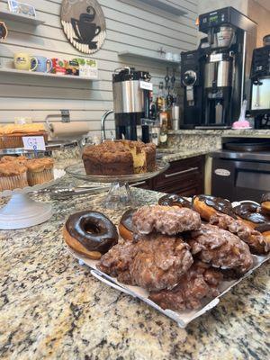 Home made coffee cake and doughnut from Jerry's.