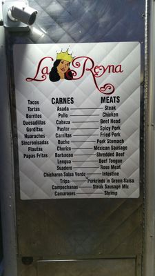 The menu is posted outside. Pick your meat; pick how you want it prepared; and tell the ladies.