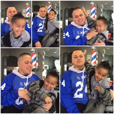 Me and my son Noah good times at topoftheline barbershop