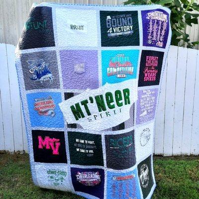 Highschool memories showcased in a beautiful quilt. Memories preserved.