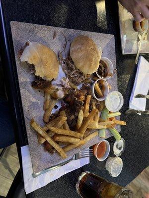 About half of the BBQ sampler