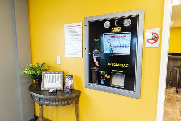 This Kiosk is available to take rent, rent a unit after hours, or sell a lock.  Easy and convenient.