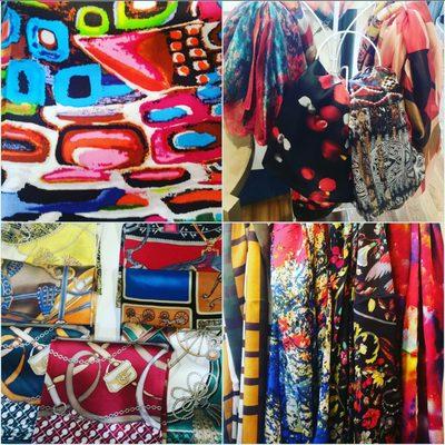 Colorful and striking scarves in silk, wool blend or viscose