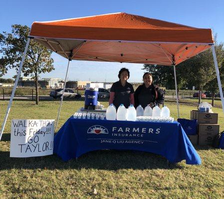 Jean and Yvette at the Taylor Elementary 2018 Walk a thon ready to serve up some water!