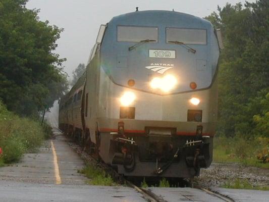 Southbound Amtrak Vermonter arrives Essex Junction