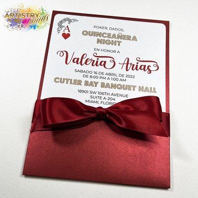 Custom Casino Quinceañera Pocket & Ribbon Invitation