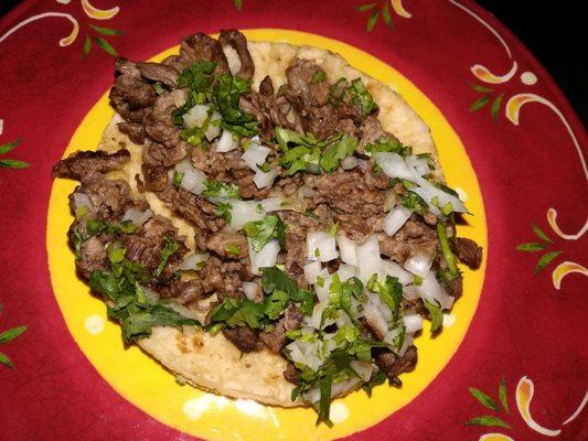 Steak taco. Unfolded.