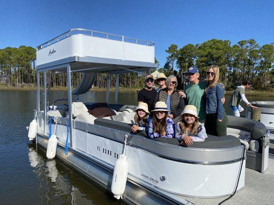 Pontoon with deck and slide.