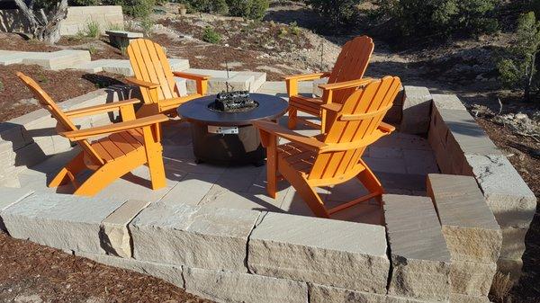 Copper Fire pit and Polywood chairs.