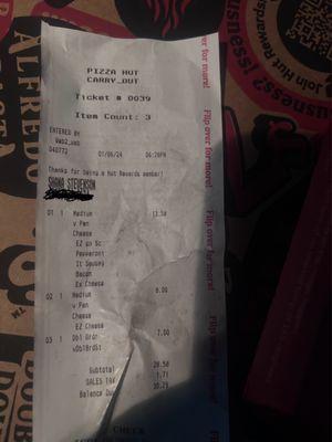 Receipt for wrong order