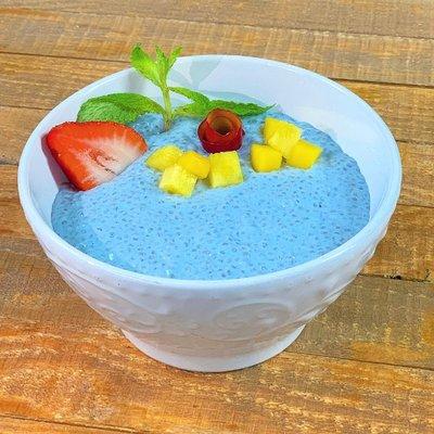 The Cureibean Scratch made Blue Majik infused chia pudding.