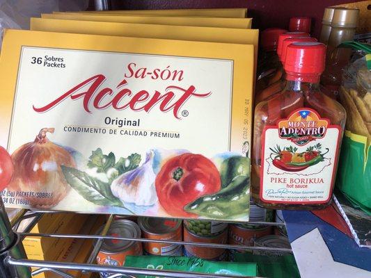 Sazon and pique, some of the puerto rican products sold here.