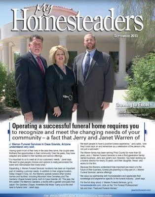 Article in "My Homesteaders".  Photo of Jerry, Janet and Brandon Warren.