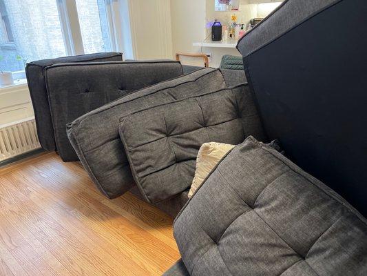 Couch directly after cleaning. Pillows are drying