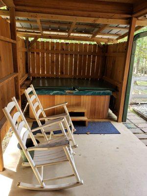 Good price for a private hot tub. The room is large enough to enjoy & relax!