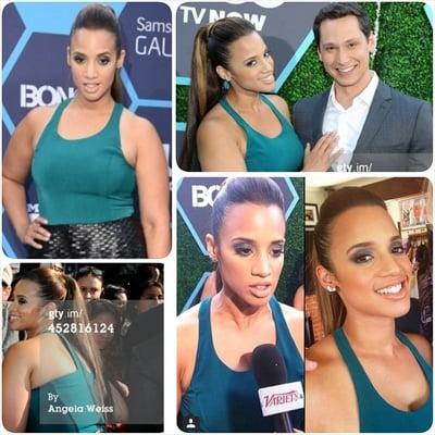 Dascha Polanco on the red carpet from Orange is the New Black, ponytail with design, smokey eye makeup