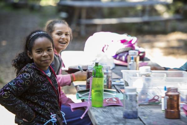 Enjoying crafts outdoors