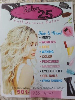 Here is a menu of Salon 25 services