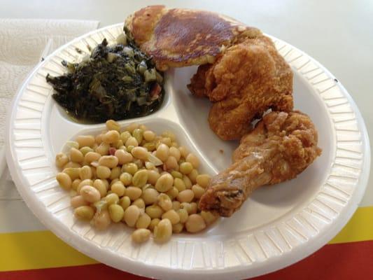 Fried Chicken, Turnip Greens, Zipper Peas and Corn Bread!