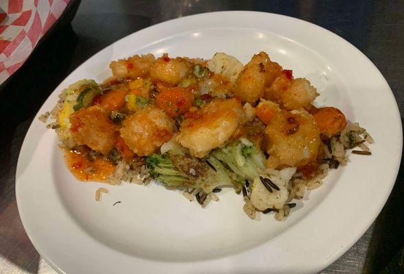 Bang Bang Shrimp on Wild Rice and Normandy Blend Vegetables - $16.99