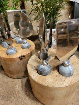 Beautiful natural cheese tray set, stone and wood.