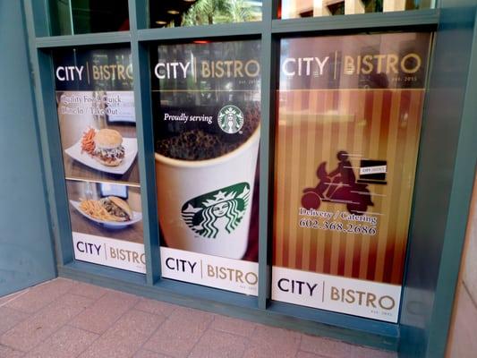 Perforated window graphics for Bistro Deli Downtown Phoenix.