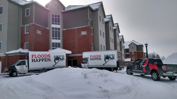 Mitigating a 4-story water loss on a university campus so students can get back in their apartments.