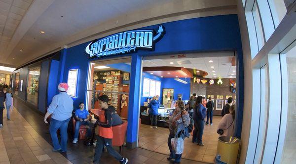 One of the SuperHero Creamery interior entrances at the Ashland Town Center Mall, across from Panera Bread.