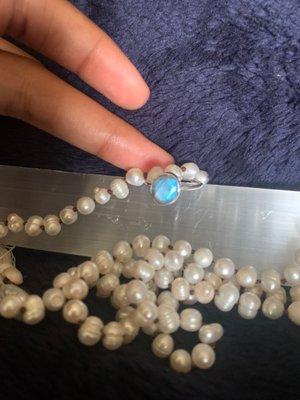 112 pearl mala, selenite wand, labradorite 925 silver ring