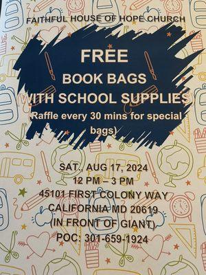 Free School bags and supplies