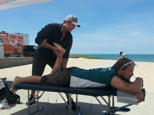 Dr. Sebby treating athletes at IM Steelhead