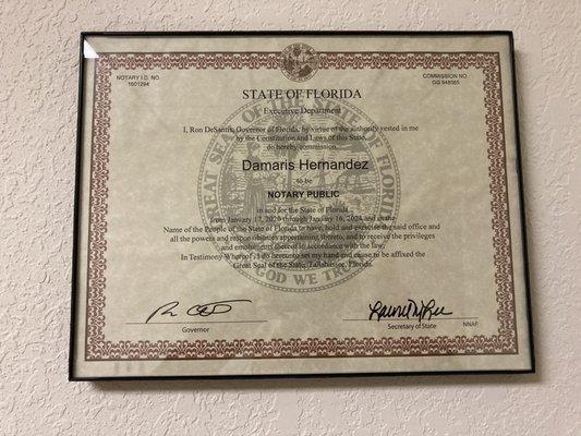 State of Florida Notary certificate