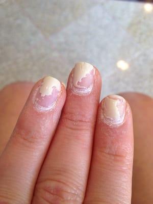 This is what I was left with after 40 minutes of misery and begging a nail tech to help. Absolutely terrible!!!!!