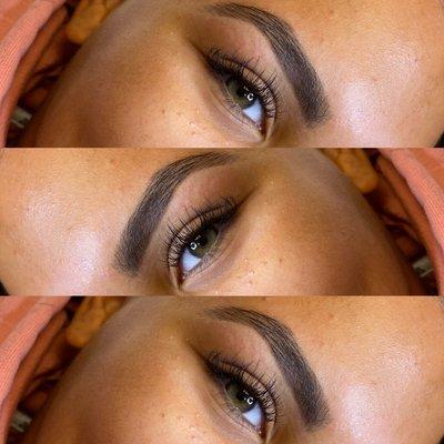 Brows with tint and clad lash extensions